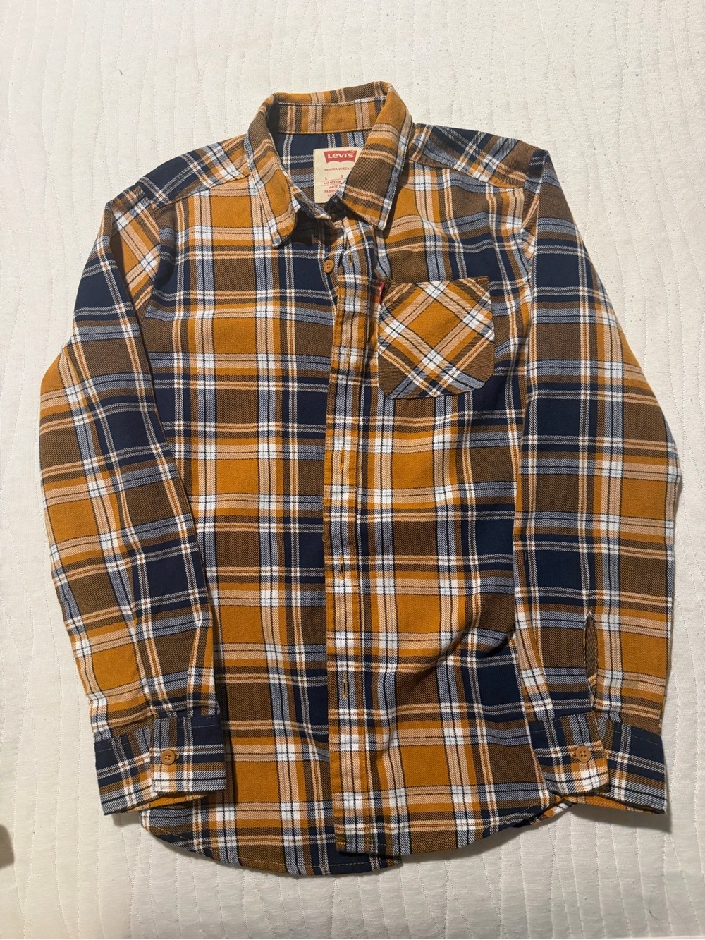Levi's Boy’s Mustard & Navy Plaid Flannel Shirt